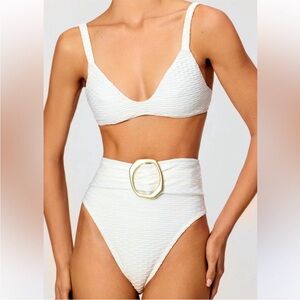 GIGI C White Textured Bikini with Belt